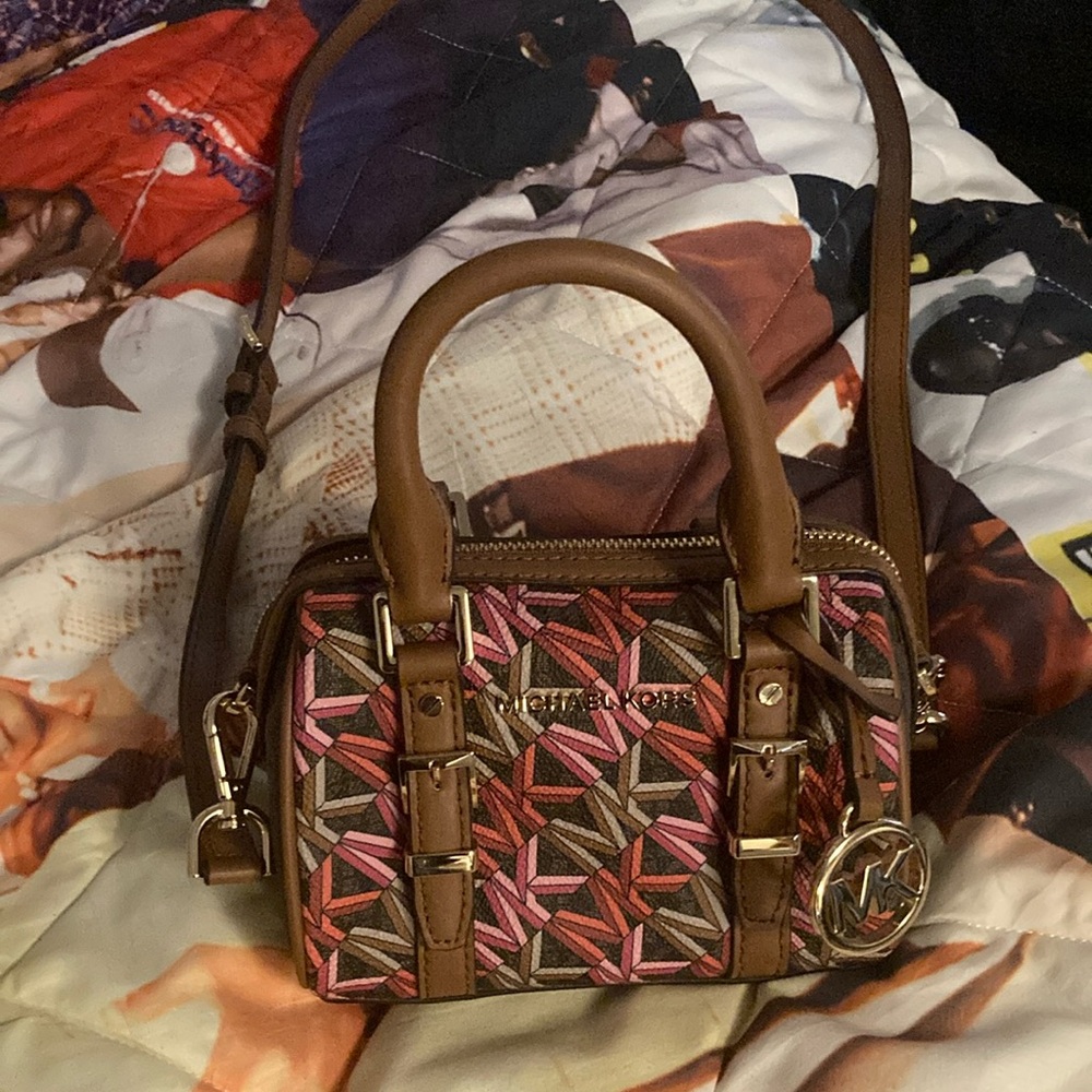 Michael Kors Pink and Brown Mini Bag with Leather Trim